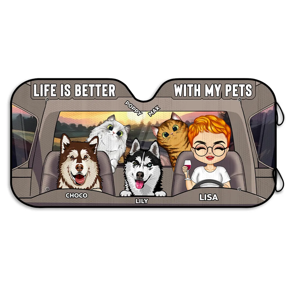 Life Is Better With The Pet Dog Cat - Personalized Auto Sunshade