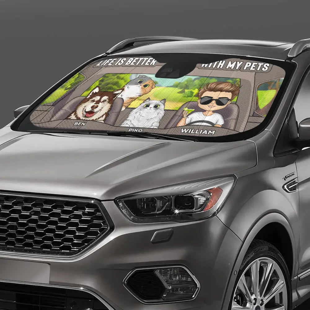 Life Is Better With The Pet Dog Cat - Personalized Auto Sunshade