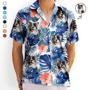 Custom Photo,Summer,Gift For Women,Gift For Men,Gift For Father,Happy,Non-Eng,Photo,Playful - Custom Photo Tropical Leaves Funny Family Pet Face - Personalised Hawaiian Shirt
