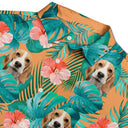 Custom Photo,Summer,Gift For Women,Gift For Men,Gift For Father,Happy,Non-Eng,Photo,Playful - Custom Photo Tropical Leaves Funny Family Pet Face - Personalised Hawaiian Shirt