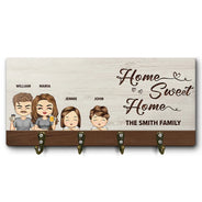 Home Sweet Home Chibi Family - Personalized Wood Key Holder