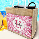 Monogram Floral Pattern Custom - Personalized Jute Tote Bag