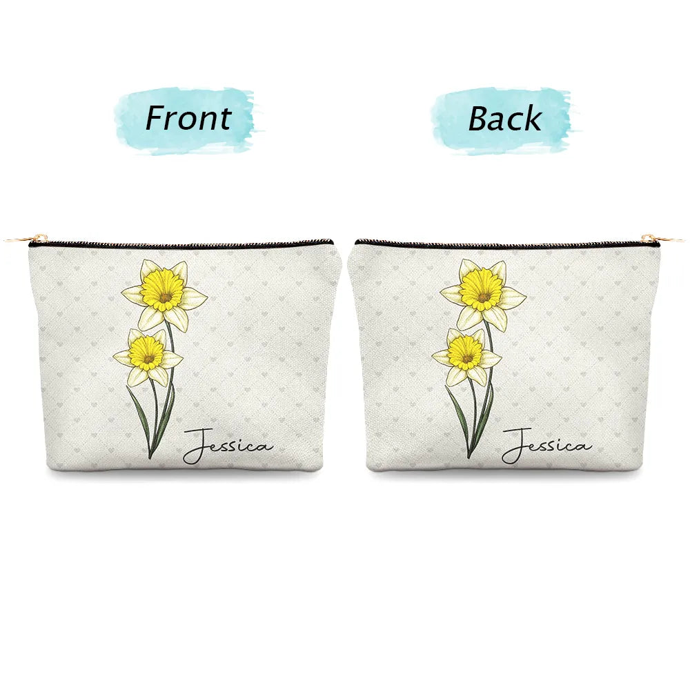 Birth Flower For Women - Personalized Cosmetic Bag