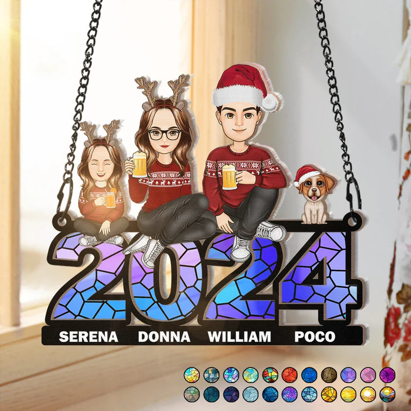 Family Sitting 2024 - Personalized Window Hanging Suncatcher Ornament