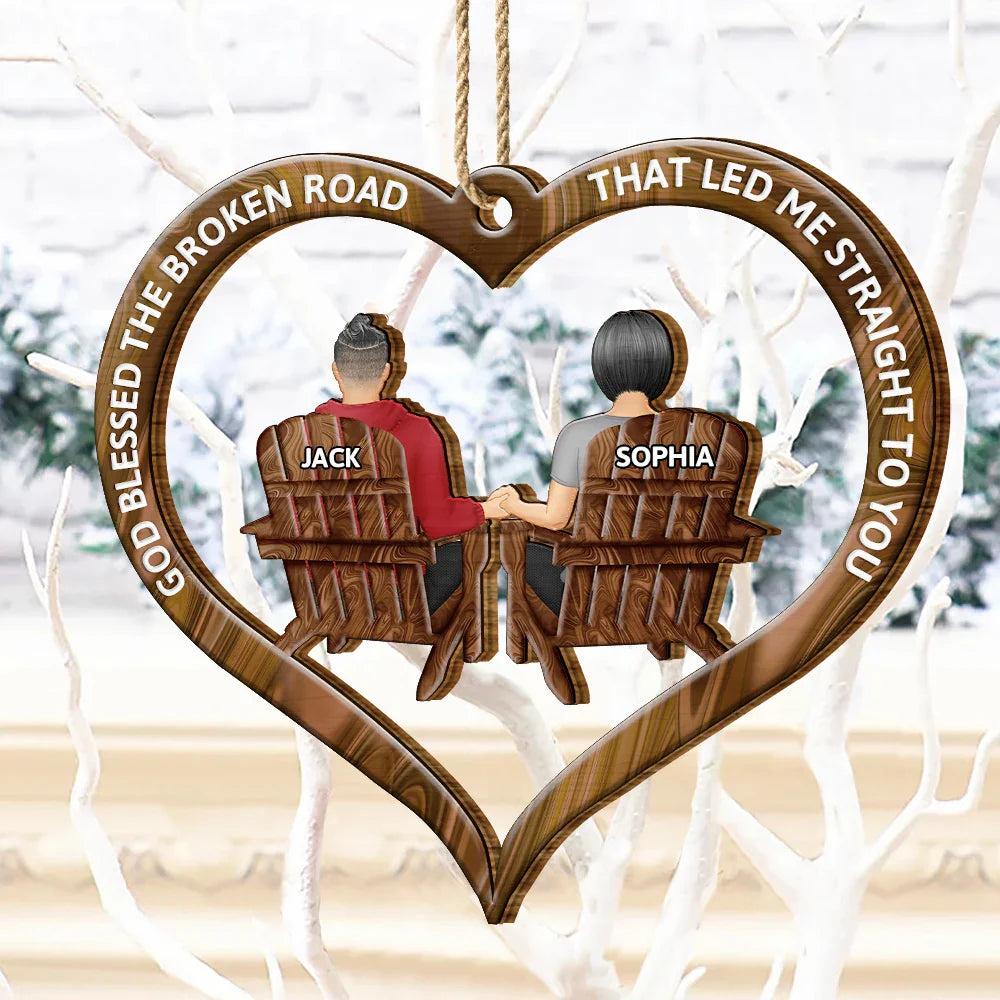 God Blessed The Broken Road Back Couples - Personalized Wooden Cutout Ornament