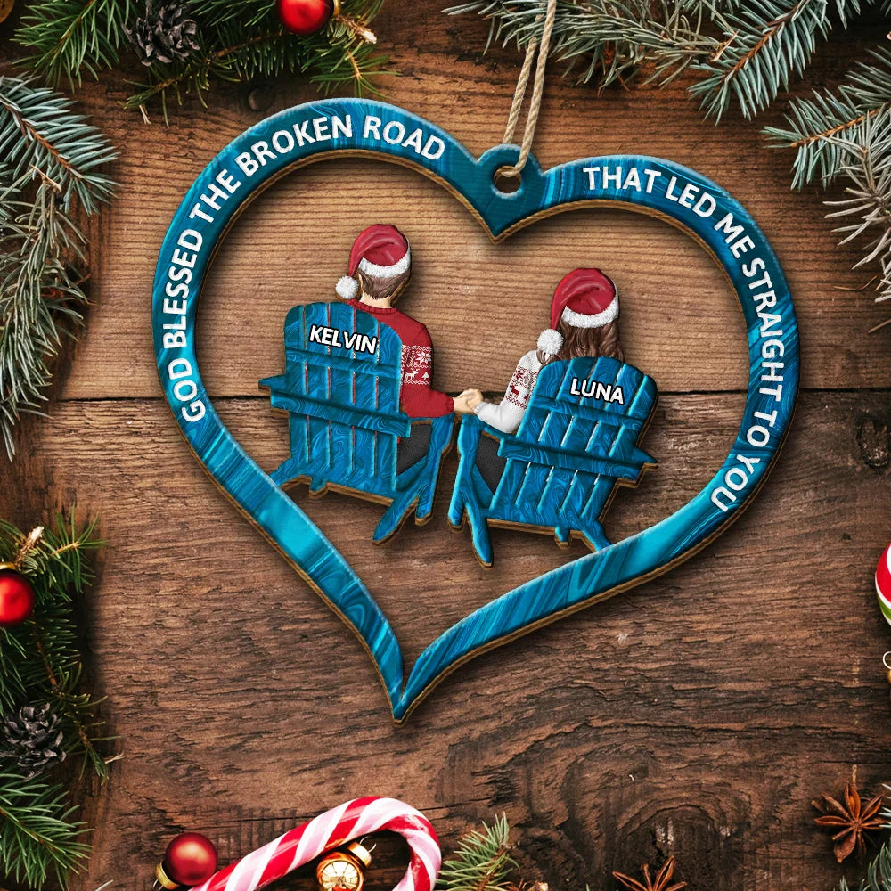 God Blessed The Broken Road Back Couples - Personalized Wooden Cutout Ornament