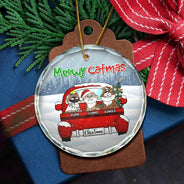 Meowy Catmas Christmas - Personalized Circle Glass Ornament