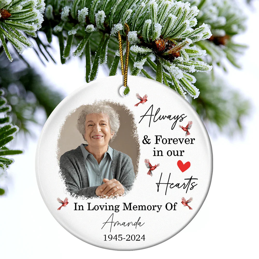 Custom Photo In Loving Memory Christmas Memorial - Personalized Circle Ceramic Ornament