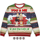 Cat Couple, Cat Lovers - You And Me And The Cats Cartoon Christmas - Personalized Unisex Ugly Sweater