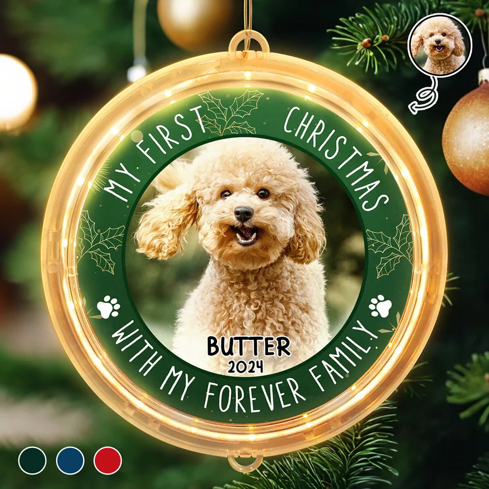 Custom Photo First Christmas Pet - Personalized LED Pendant Light