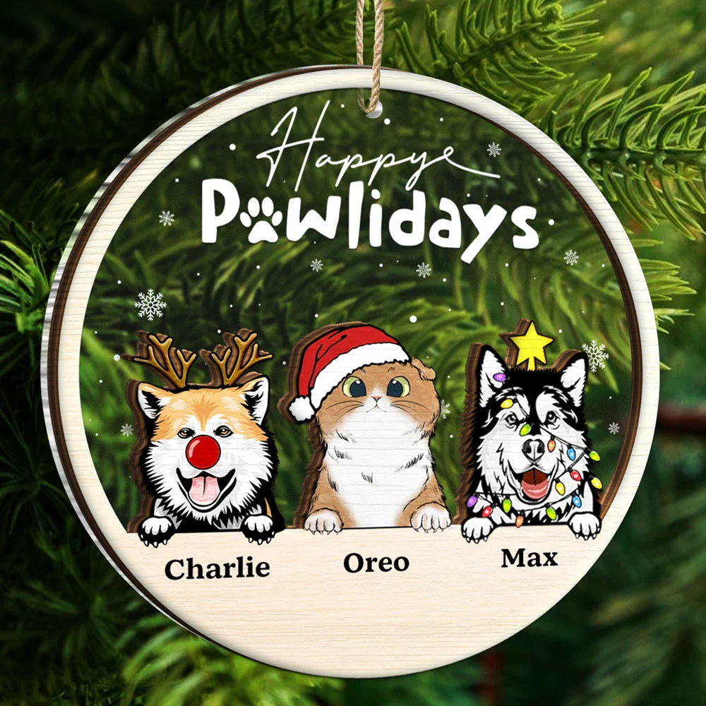 Christmas,Pet Lovers,Happy - Happy Pawlidays - Personalized 2-Layered Mix Ornament