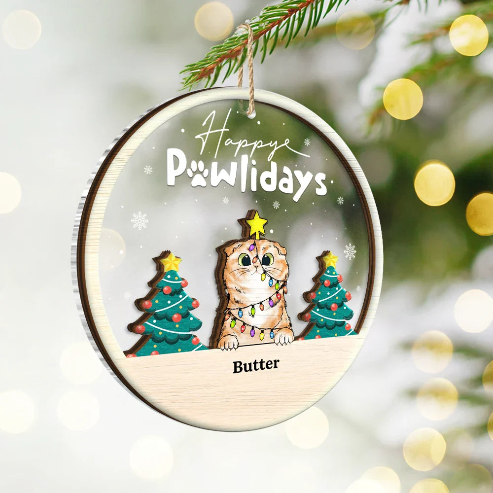 Christmas,Pet Lovers,Happy - Happy Pawlidays - Personalized 2-Layered Mix Ornament