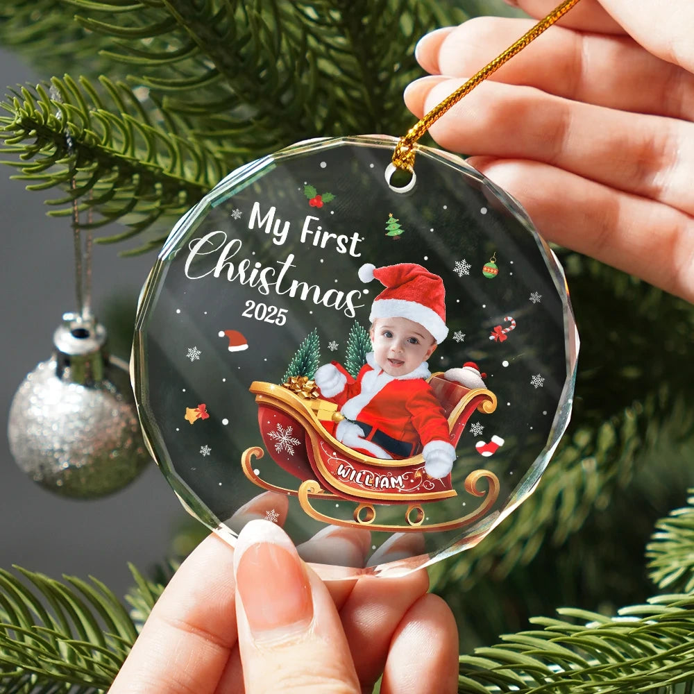 Christmas,Gift For Kids,Funny - Custom Photo My First Christmas - Personalized Circle Glass Ornament