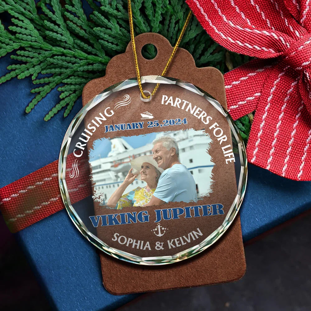 Cruising - Custom Photo Shipmate For Life Cruising - Personalized Circle Glass Ornament
