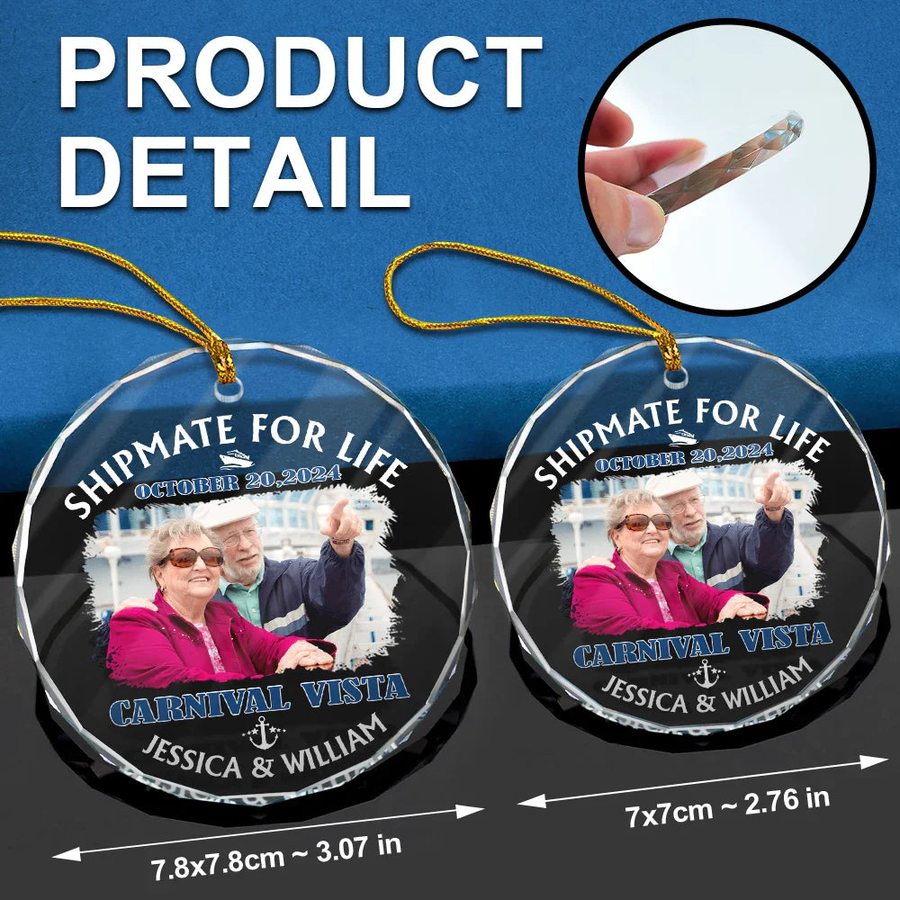 Cruising - Custom Photo Shipmate For Life Cruising - Personalized Circle Glass Ornament