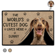 Custom Photo,Dog Lovers,Dog Mom,Dog Dad,Funny - Custom Photo The World's Cute Dog Lives Here - Personalized Doormat