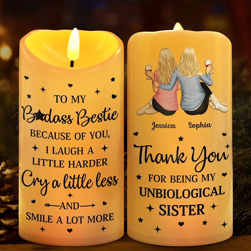 Gift For Bestie, Gift For Sisters - Thank You For Being My Unbiological Sisters - Personalized Flameless LED Candle
