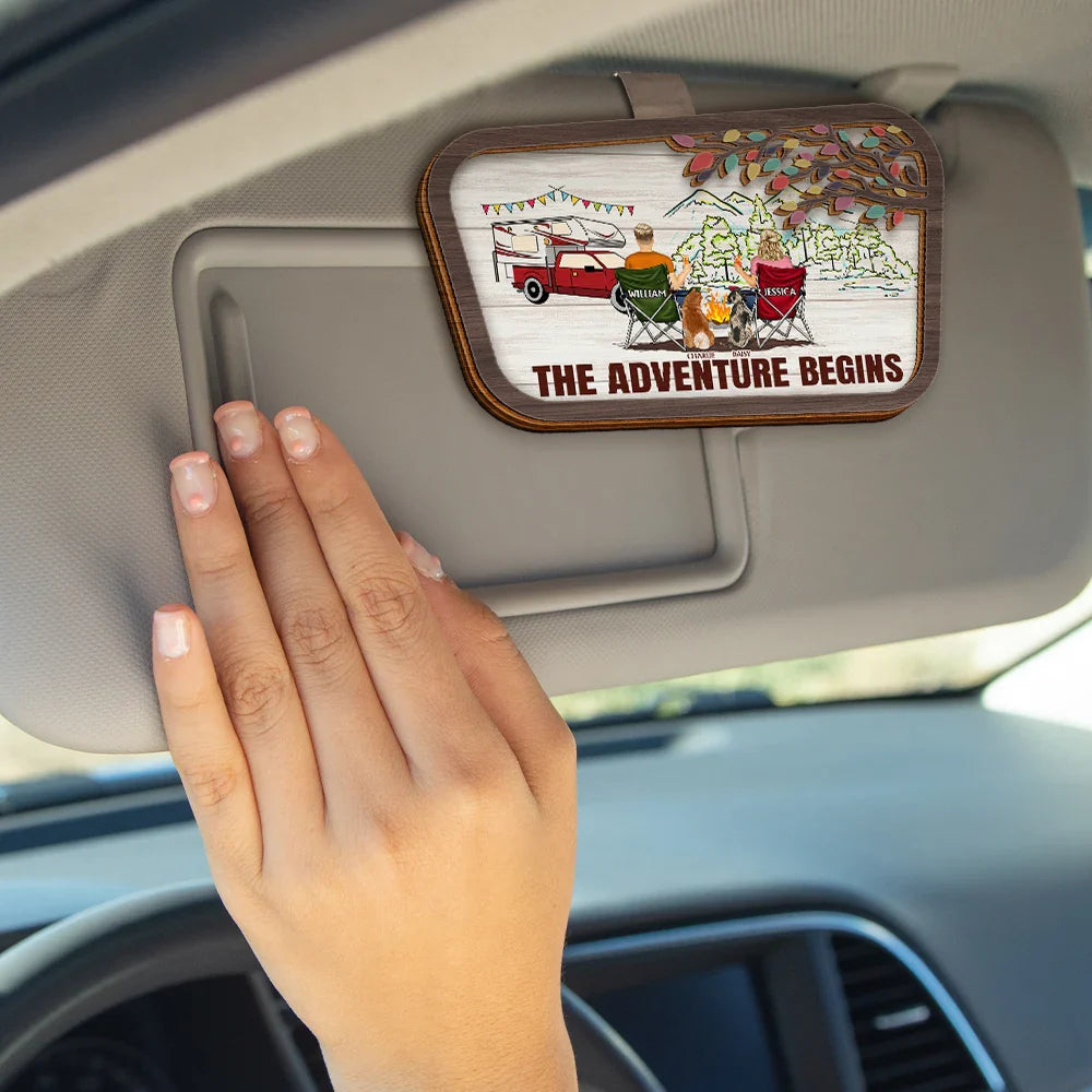 Camping, Campsite - Camping Couple The Adventure Begins - Personalized Custom Shaped Car Visor Clip
