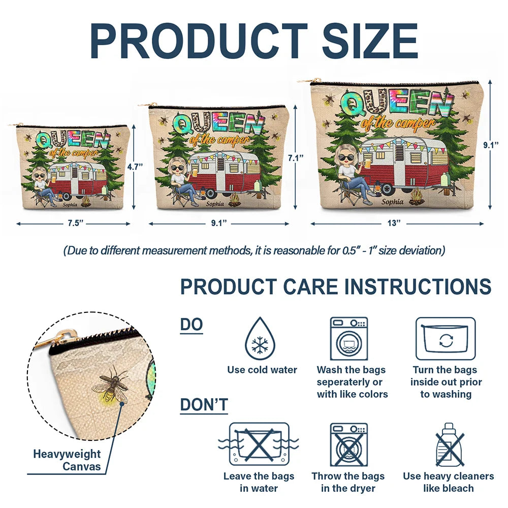 Gift For Yourself, Camping, Campsite - Queen Of The Camper - Personalized Cosmetic Bag
