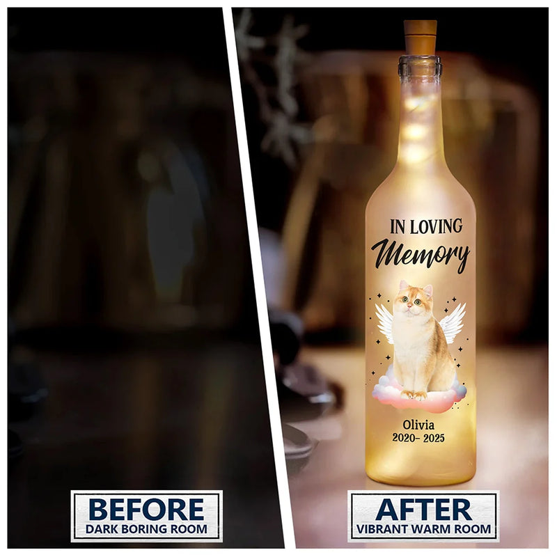 Pet Lovers, Memorial - Custom Photo Your Light Will Always Shine In My Heart - Personalized Bottle Light