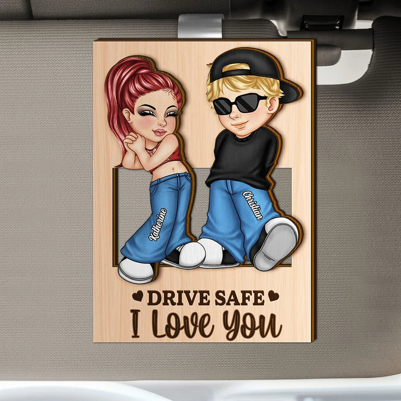 Gift For Husband,Gift For Couples,Gift For Wife,Gift For Boyfriend,Gift For Girlfriend - Drive Safe I Love You Y2K Couple - Personalized Custom Shaped Car Visor Clip
