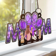 Dog Lovers, Dog Mom, Pet Lovers - Dog Mom With Heart - Personalized Window Hanging Suncatcher Ornament