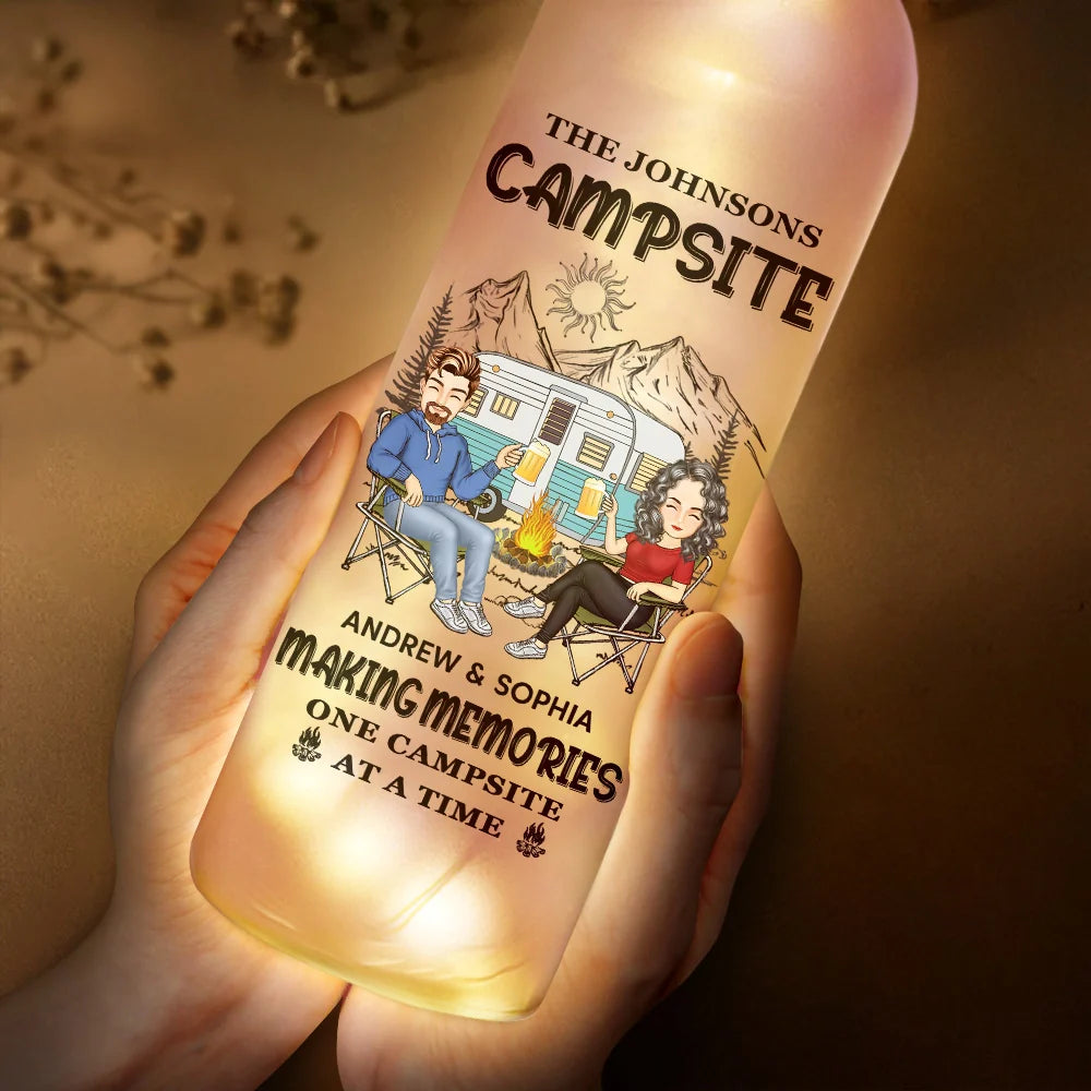 Camping, Campsite, Gift For Couples, Gift For Husband, Gift For Wife, Gift For Boyfriend, Gift For Girlfriend - Husband And Wife Camping Partners For Life - Personalized Bottle Light