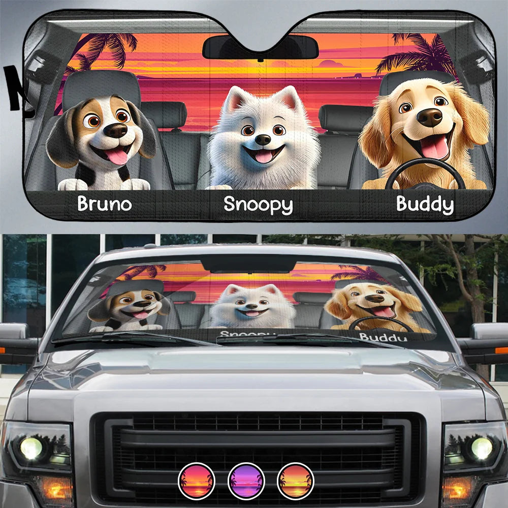 Dog's Trip 3D Cartoon Effect - Personalized Auto Sunshade
