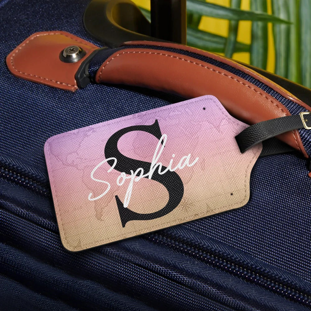 Travel, Gift For Yourself, Gift For Women, Gift For Men - Custom Name Monogram World Map - Personalized Luggage Tag
