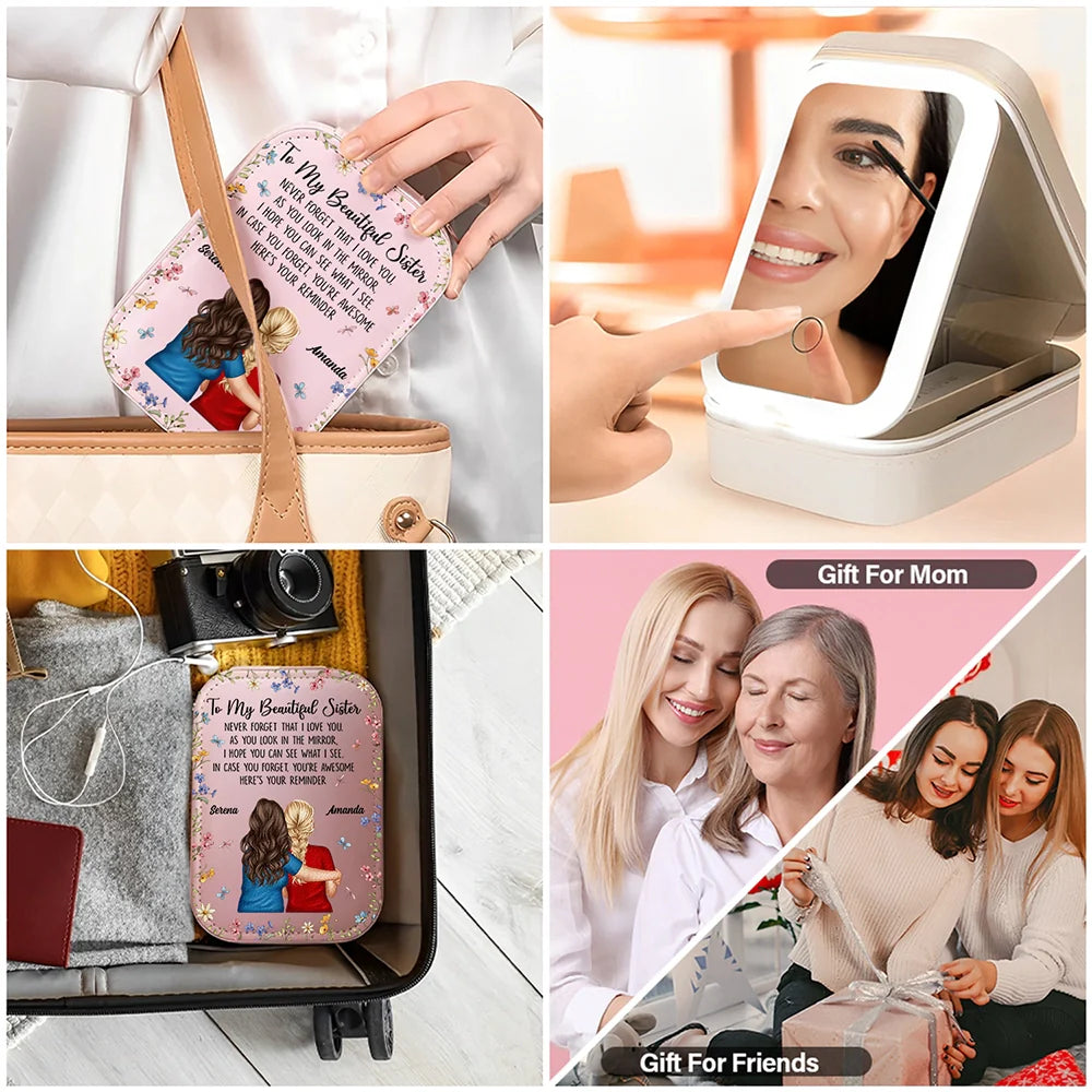 Gift For Sibling,Gift For Sisters - Here’s Your Reminder - Personalized Makeup Box With LED Mirror