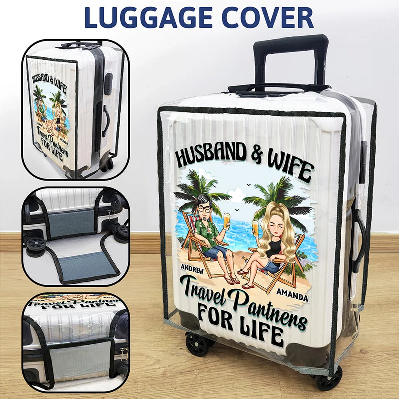 Travel,Gift For Husband,Gift For Wife,Gift For Boyfriend,Gift For Girlfriend,Gift For Couples - Travel Partners For Life - Personalized Clear Luggage Cover
