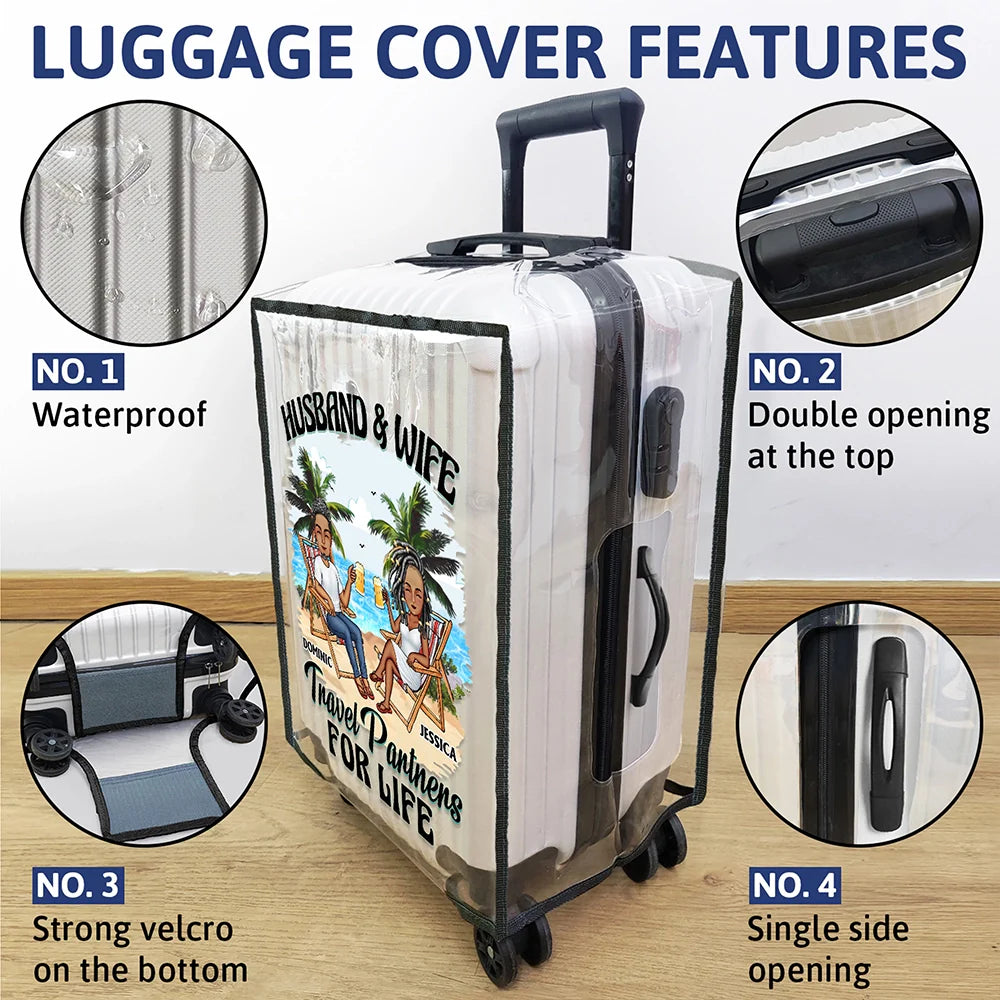 Travel,Gift For Husband,Gift For Wife,Gift For Boyfriend,Gift For Girlfriend,Gift For Couples - Travel Partners For Life - Personalized Clear Luggage Cover
