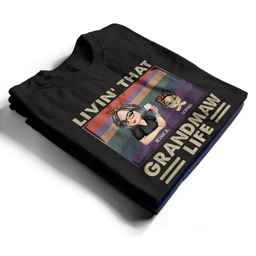 Gift For Grandma,Grandma,Grandkids,Gift For Mother,Gift For Wife - Living That Grandma Life Vintage - Personalized T Shirt

