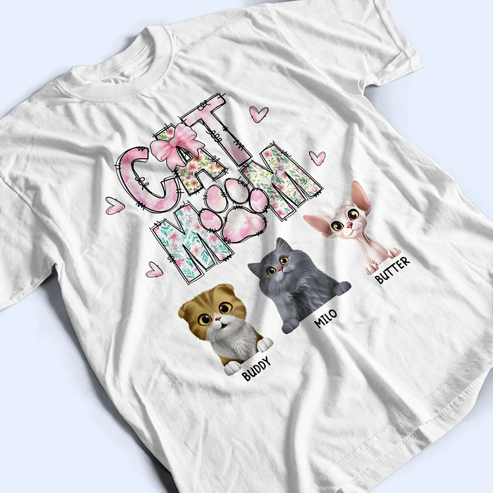 Cat Mom,Cat Lovers,Pet Lovers - Cat Mom Floral - Personalized T Shirt
