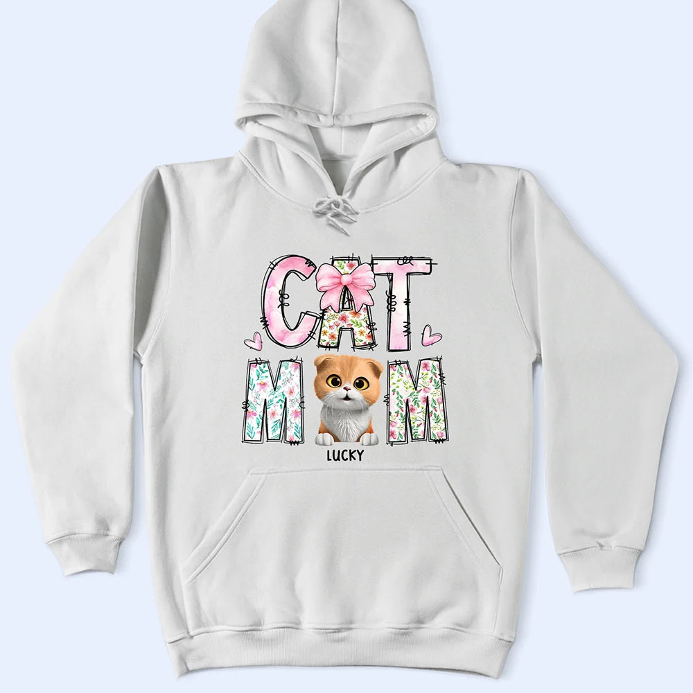 Cat Mom,Cat Lovers,Pet Lovers - Cat Mom Floral - Personalized T Shirt
