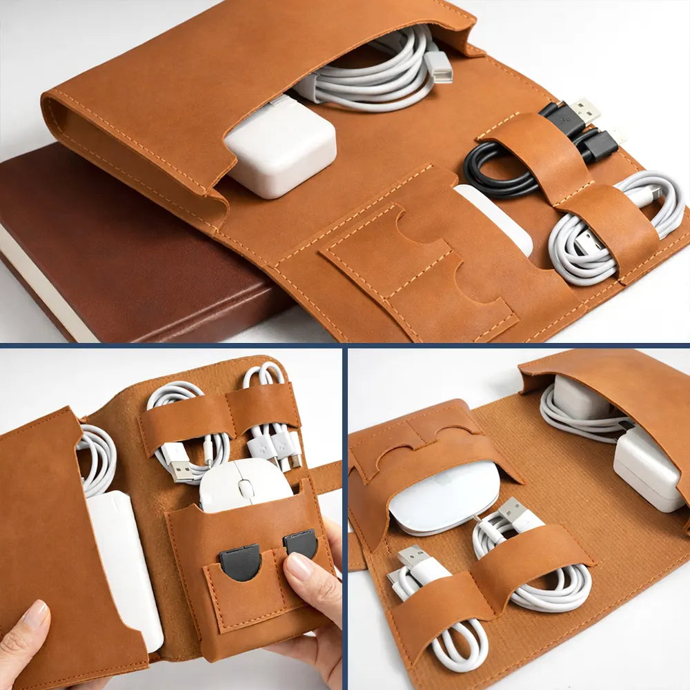 Gift For Women,Gift For Men,Gift For Yourself,Happy,Travel - Monogram Name Initial - Personalized Leather Cable Bag