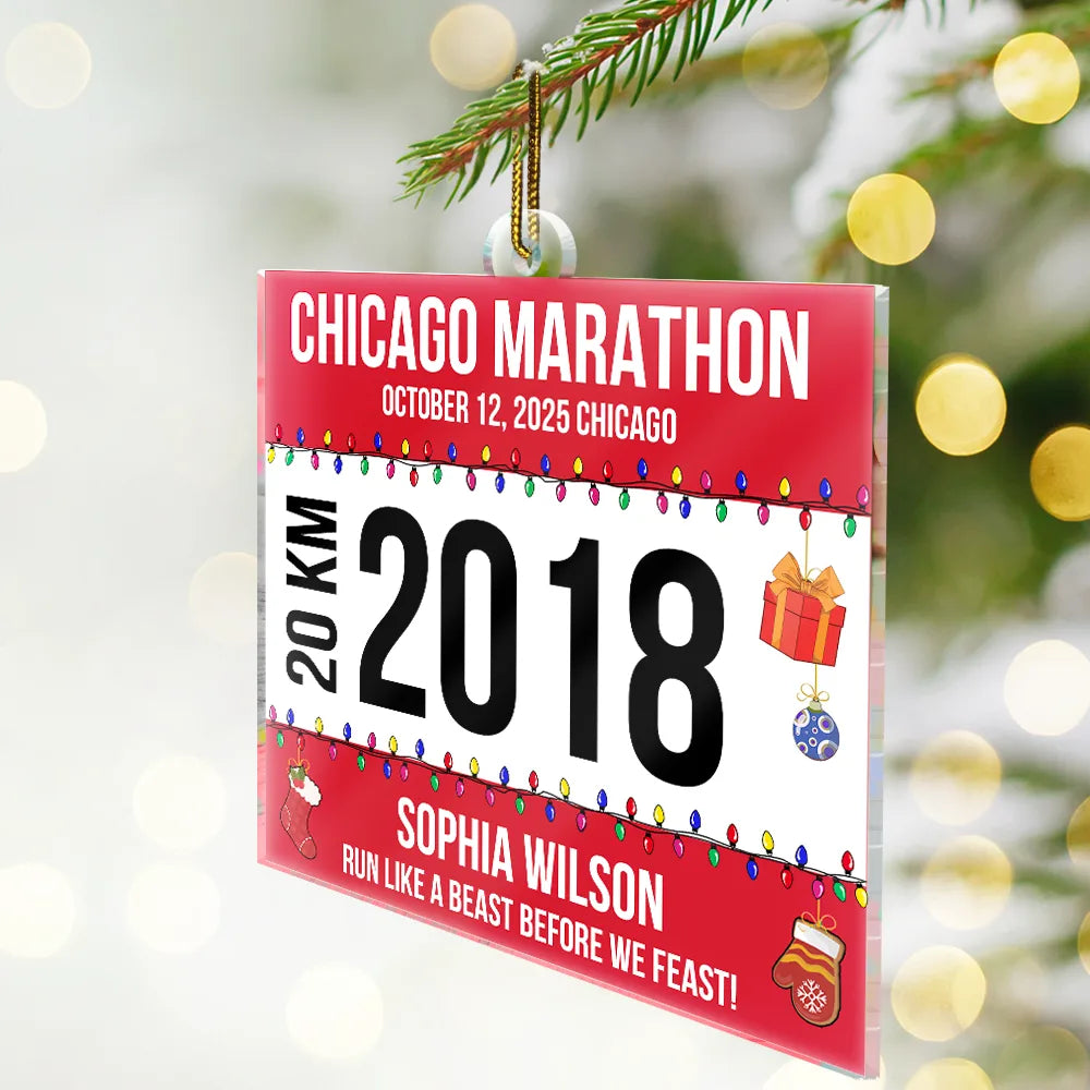 Top Market,Gift For Yourself,Gift For Women,Gift For Men,Christmas,Happy - Race Bib For Runner Christmas - Personalized Custom Shaped Acrylic Ornament