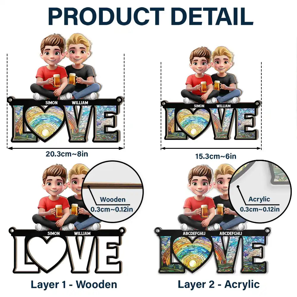 Gift For Couples,Gift For Husband,Gift For Wife,Gift For Boyfriend,Gift For Girlfriend,LGBT - Rainbow Love Is Love - Personalized Window Hanging Suncatcher Ornament