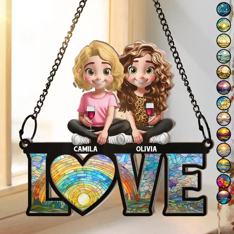 Gift For Couples,Gift For Husband,Gift For Wife,Gift For Boyfriend,Gift For Girlfriend,LGBT - Rainbow Love Is Love - Personalized Window Hanging Suncatcher Ornament