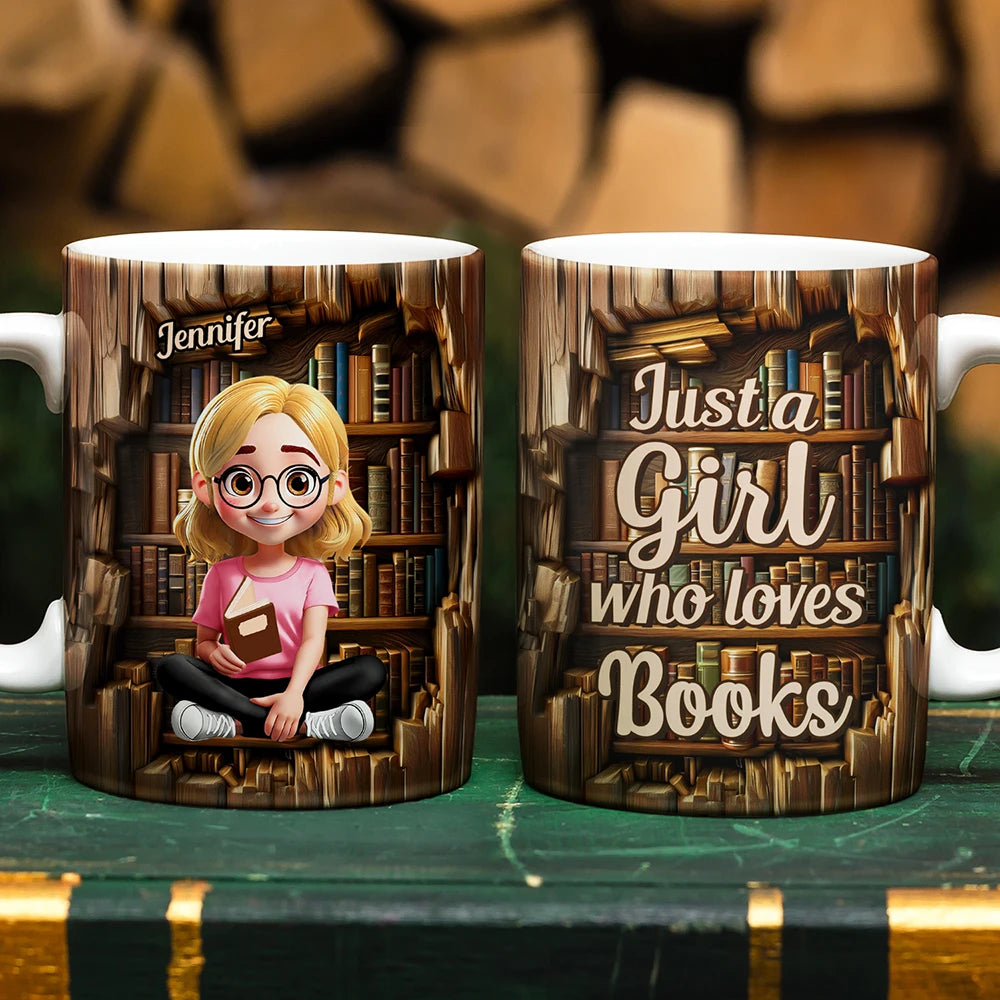 Reading, Gift For Yourself, Happy - Reading 3D Effect Girl Who Loves Books - Personalized White Edge-to-Edge Mug