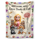 Reading, Pet Lovers, Cat Lovers, Happy - Reading Girl Who Loves Books & Pets Birth Month Flower - Personalized Fleece Blanket, Sherpa Blanket