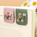 Reading,Gift For Yourself,Happy - Reading Girl With Birth Month Flower - Personalized Leather Magnetic Bookmark
