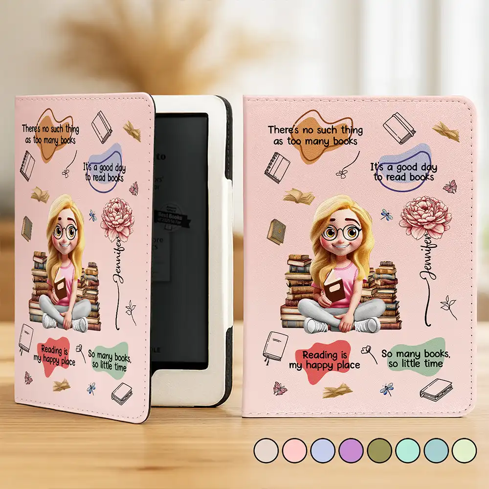 Reading Is My Happy Place - Personalized Kindle Paperwhite Case Kickstand