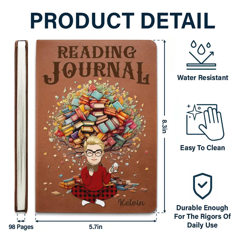 Gift For Yourself,Reading,Happy,Gift For Women,Gift For Men - Reading Journal Book Tree - Personalized Leather Journal

