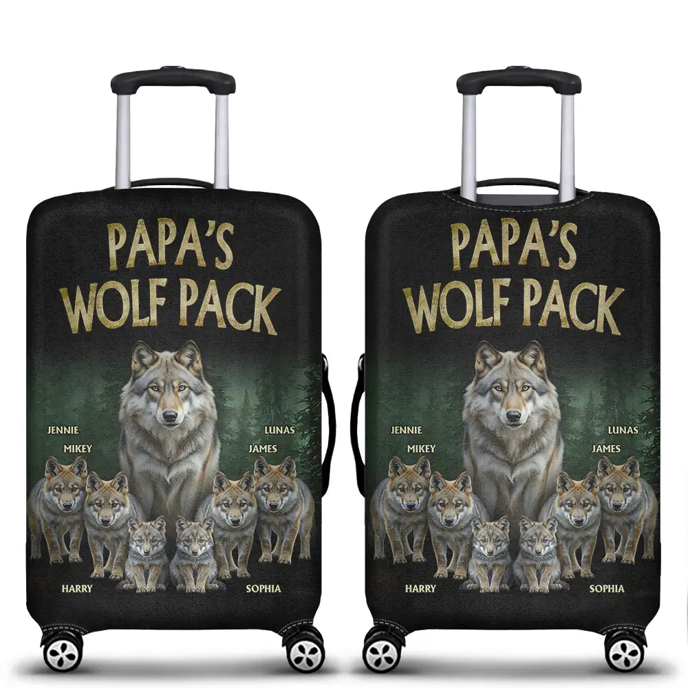 Realistic Art Papa Dad Wolf Pack - Personalized Luggage Cover