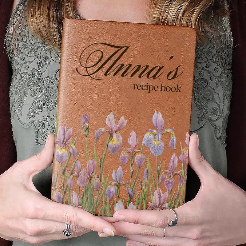 Gift For Wife,Gift For Girlfriend,Gift For Yourself,Gift For Women,Gift For Mother,Gift For Grandma,Cooking,Baking ,Happy - Recipe Book Pressed Effect Birth Flower Wife Mom Grandma - Personalized Leather Journal