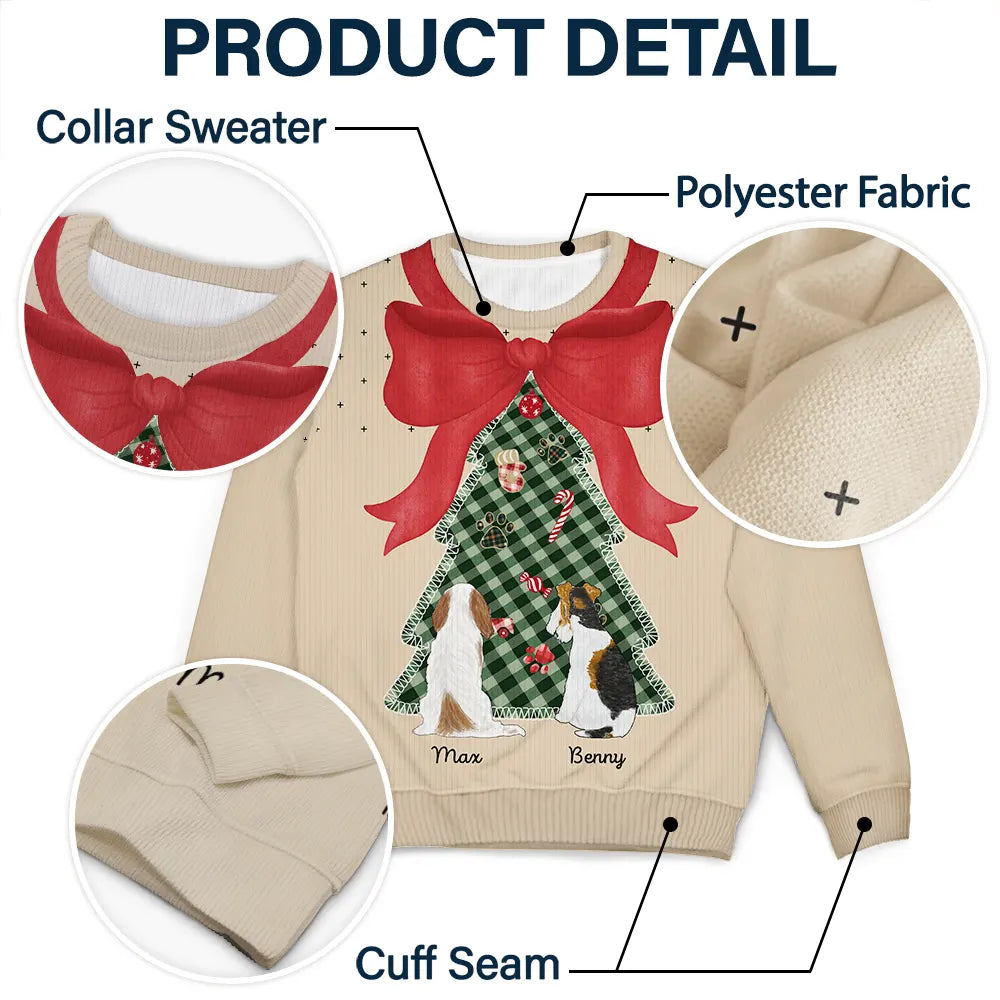 Pet Lovers,Pet Mom,Dog Lovers,Dog Mom,Cat Lovers,Cat Mom,Christmas,Love,Gift For Women - Red Bow Christmas Tree For Dog Cat Lovers - Personalized Unisex Ugly Sweater