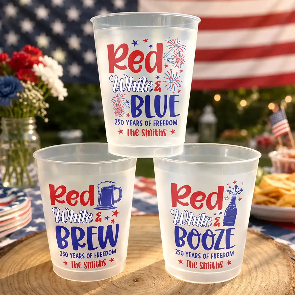 Red White & Blue US Independence Day - Personalized Frosted Cups