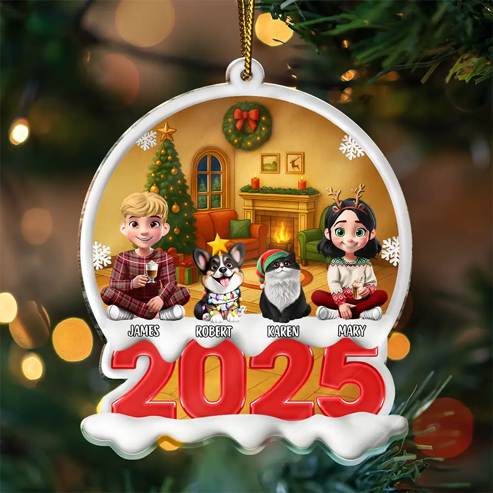 Happy, Family, Christmas - Red Year Family - Personalized Custom Shaped Acrylic Ornament