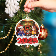 Happy, Family, Christmas - Red Year Family - Personalized Custom Shaped Acrylic Ornament